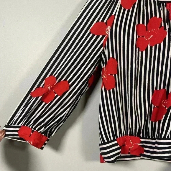 Madewell Striped Wrap Top in Candied Orchids Size Small Black White Striped Crop - Picture 4 of 14